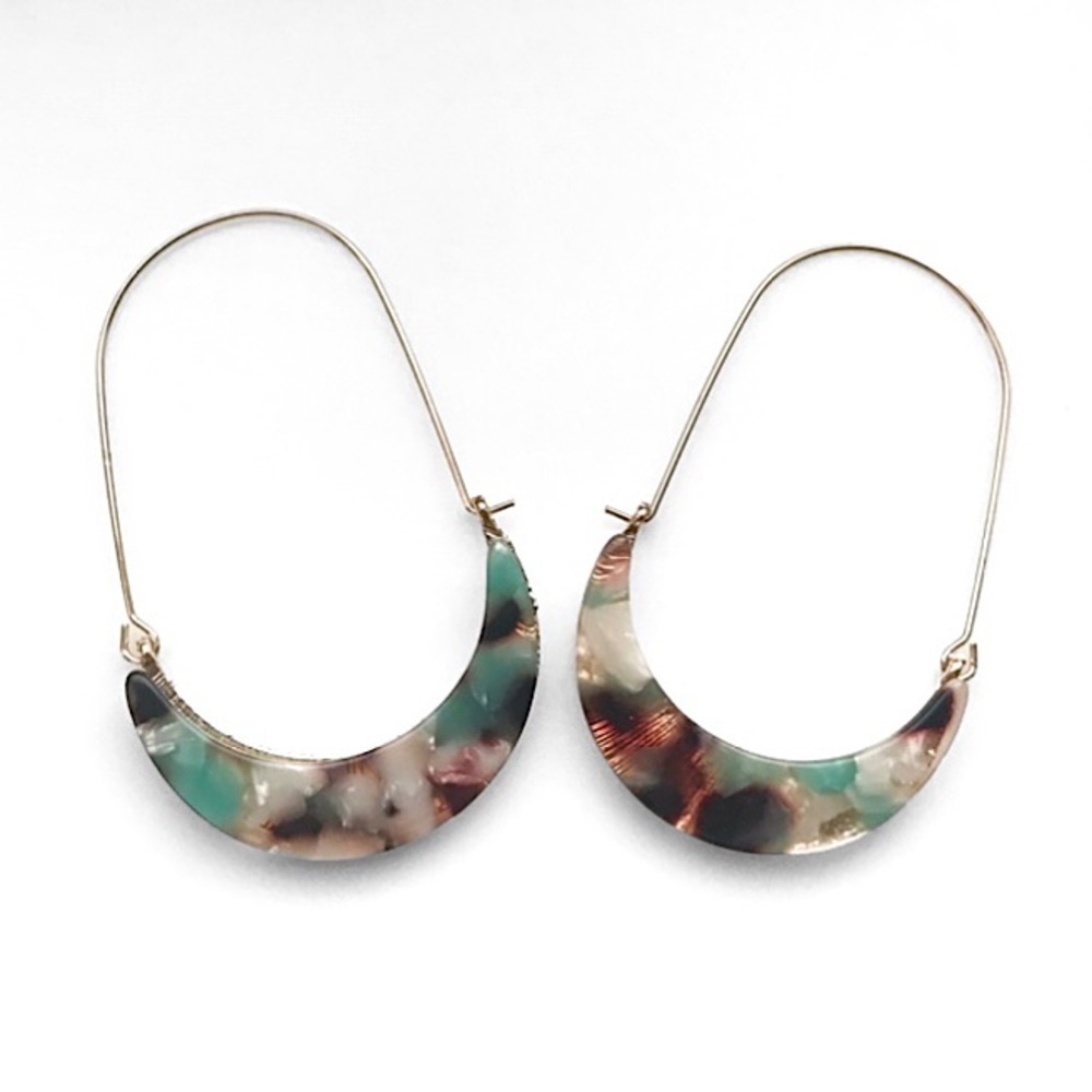 Dark Multicolor Tortoiseshell Cute Hoop Earrings - Picture 1 of 7